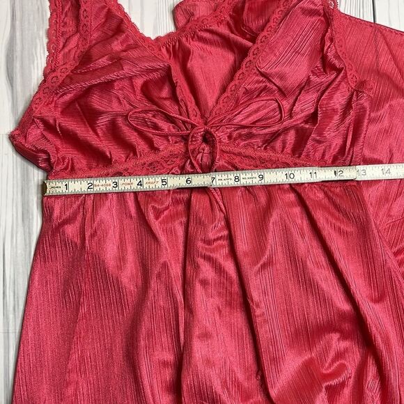 70s Vintage Nylon and Lace vneck Maxi Sleep dress pink medium large - Picture 7 of 8